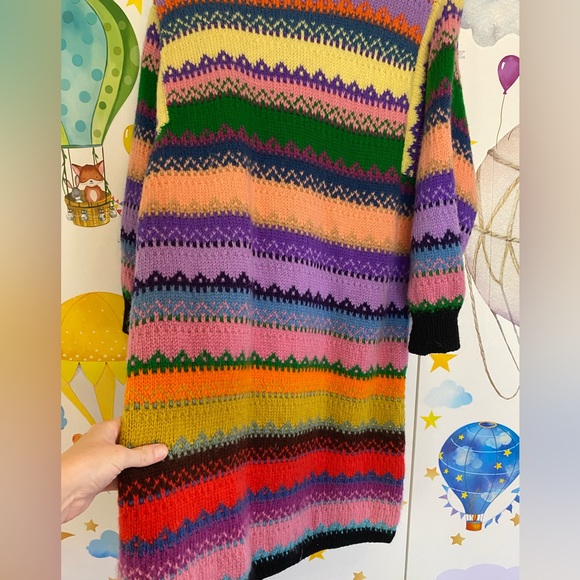 Vintage handmade sweater coat rainbow L - Picture 6 of 13